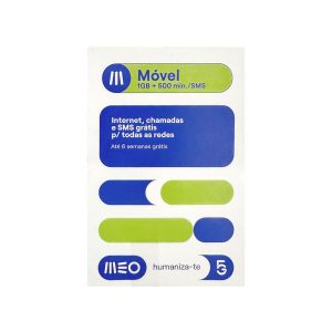 Cartão SIM MEO Pré-Pago 1GB + 500 Min/SMS | Entrega Rápida em Portugal